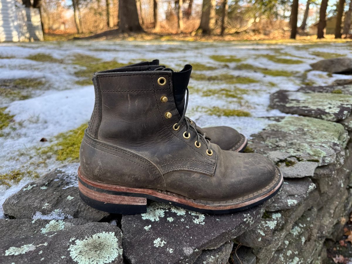 Photo by thewampus on February 1, 2025 of the Nicks MTO in Horween Steel Predator.