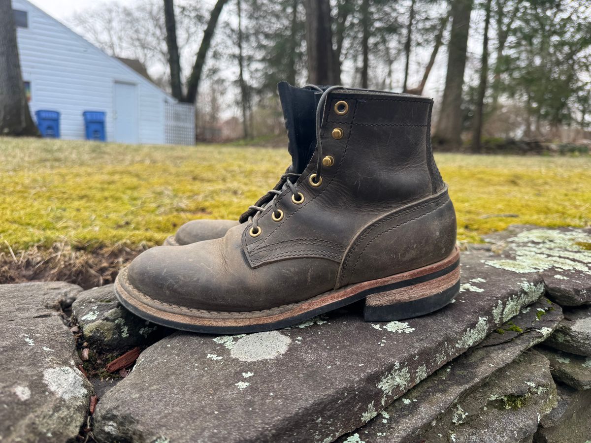 Photo by thewampus on April 1, 2025 of the Nicks MTO in Horween Steel Predator.