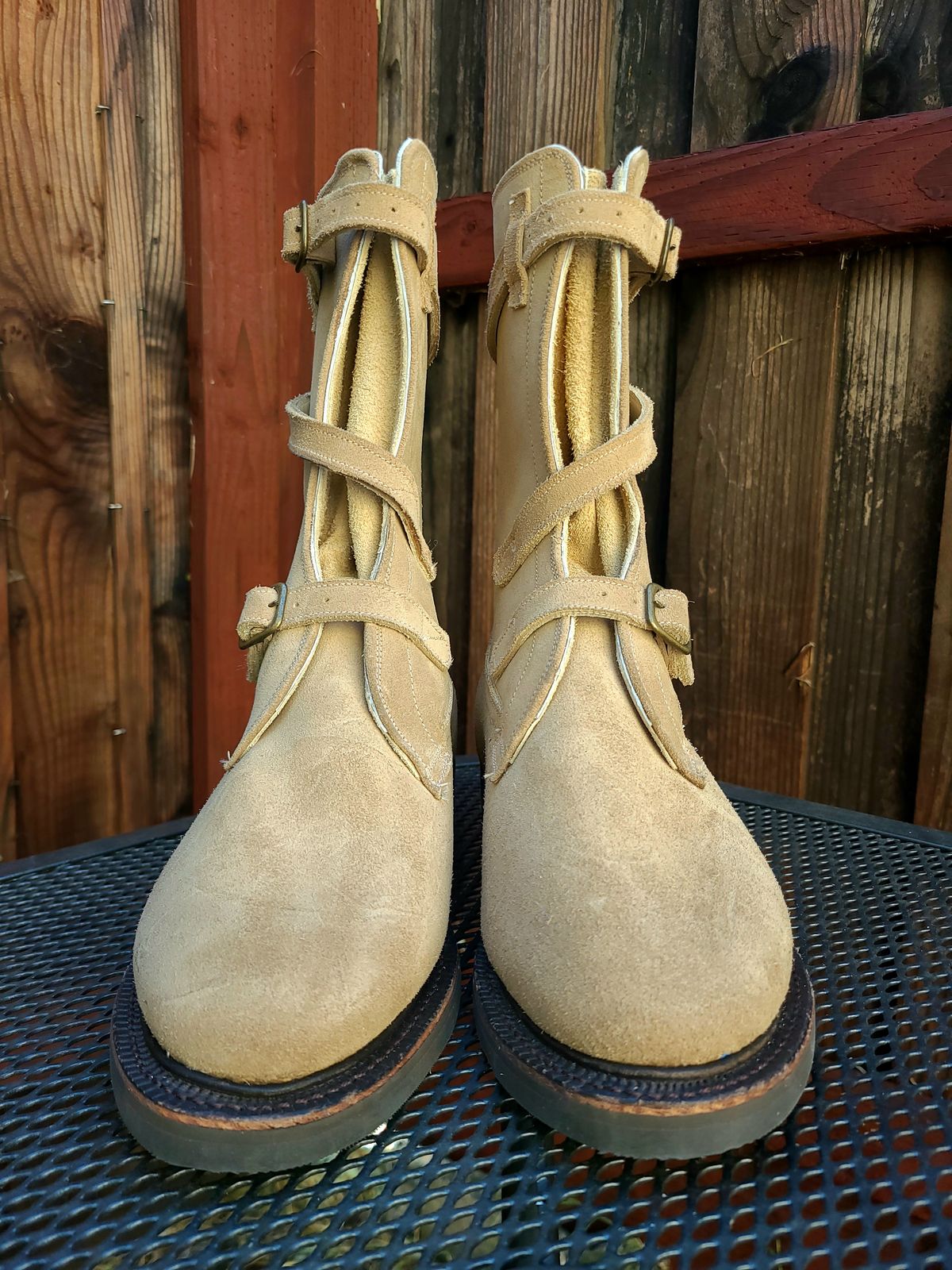 Photo by TheSlickBastard on October 1, 2023 of the Dehner Tank Boot (Strap) in Tan Calfskin.