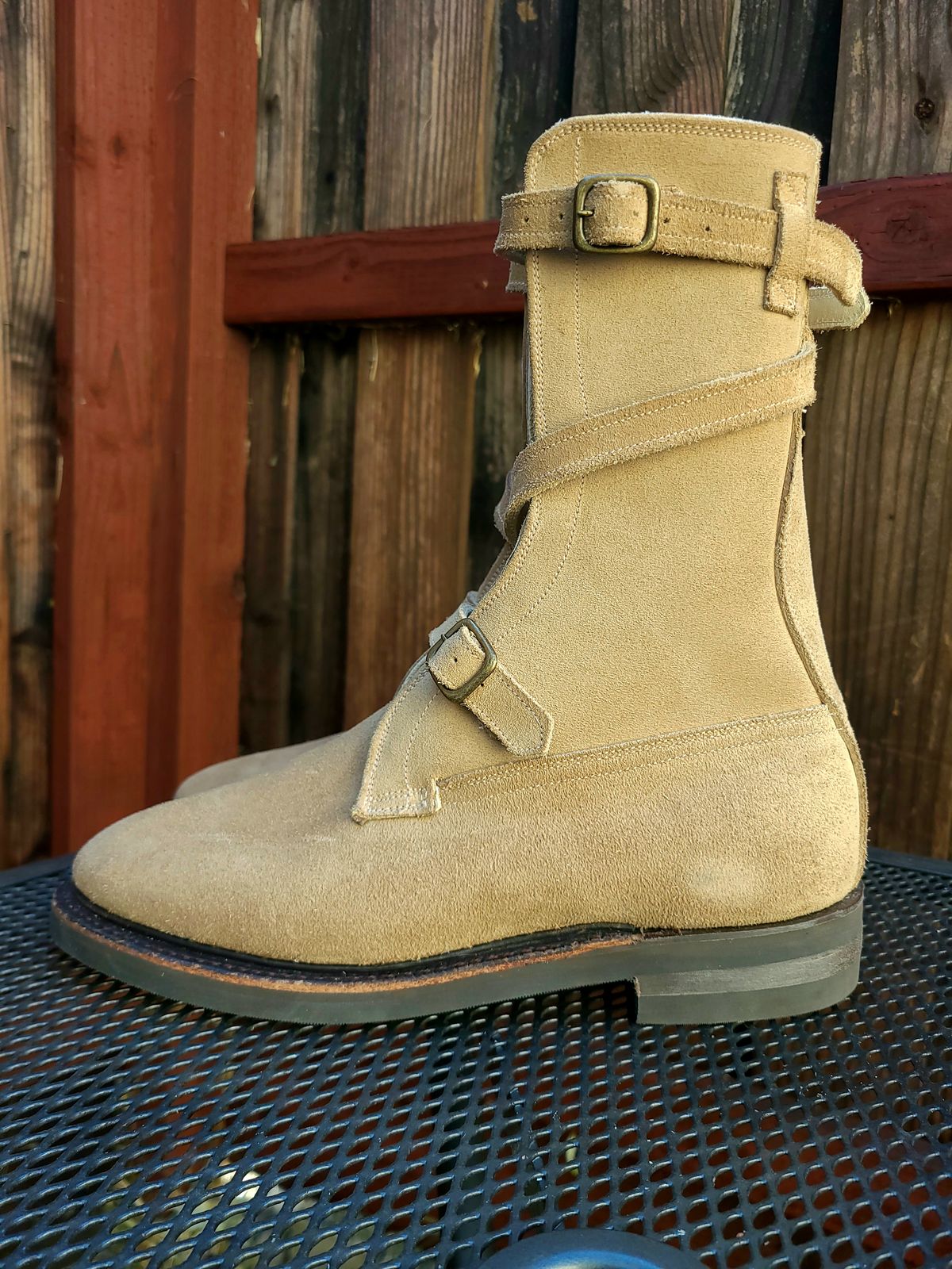 Photo by TheSlickBastard on October 1, 2023 of the Dehner Tank Boot (Strap) in Tan Calfskin.