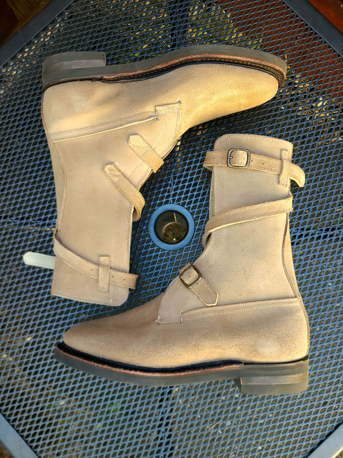 Photo by TheSlickBastard on October 1, 2023 of the Dehner Tank Boot (Strap) in Tan Calfskin.