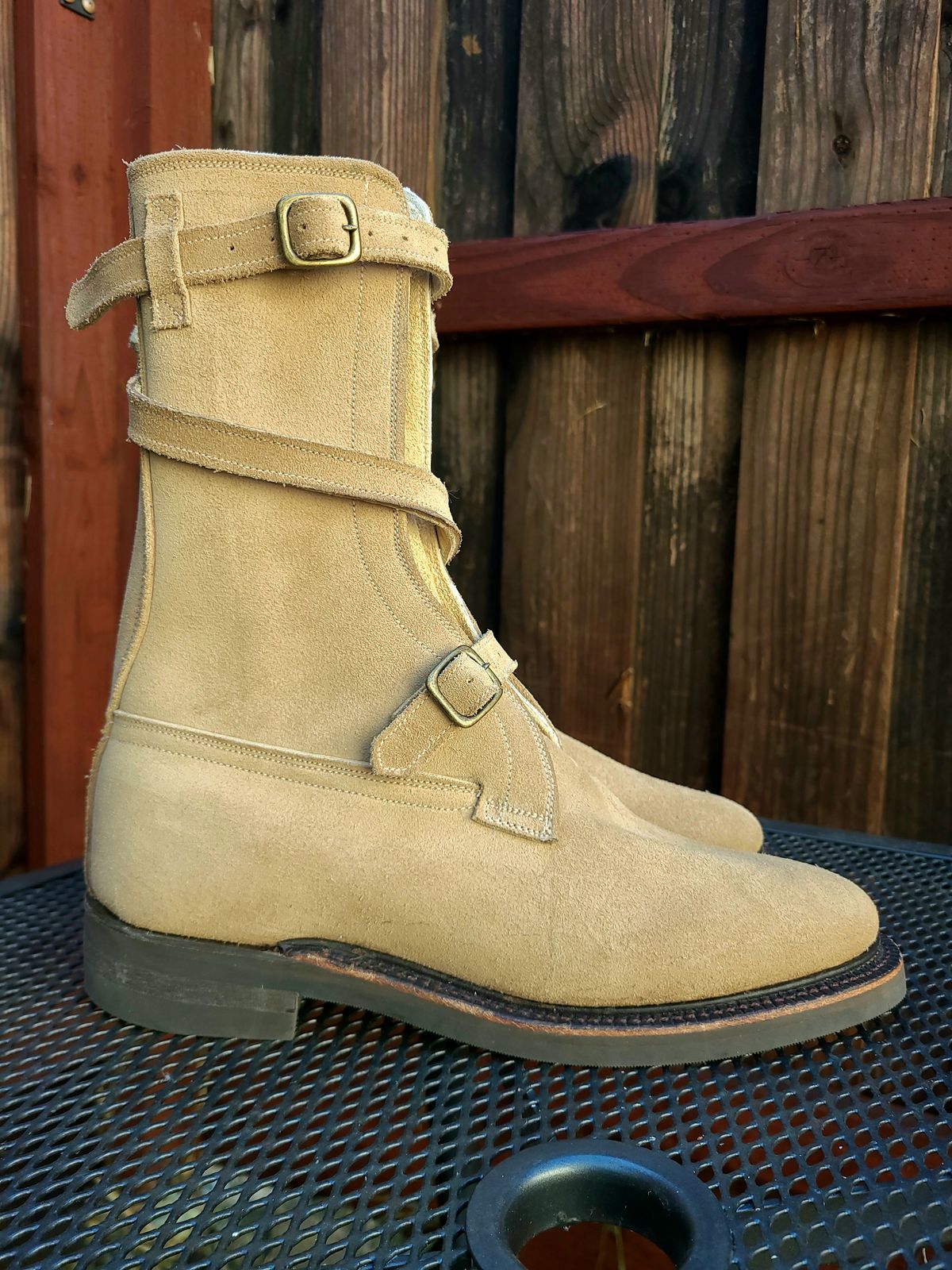 Photo by TheSlickBastard on October 1, 2023 of the Dehner Tank Boot (Strap) in Tan Calfskin.