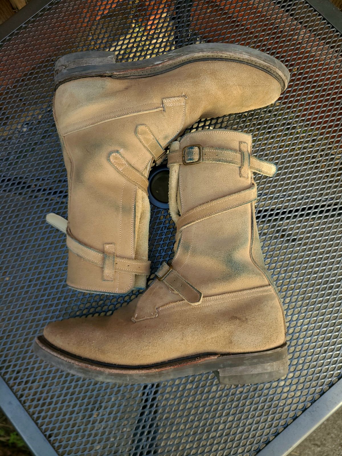 Photo by TheSlickBastard on November 1, 2023 of the Dehner Tank Boot (Strap) in Tan Calfskin.