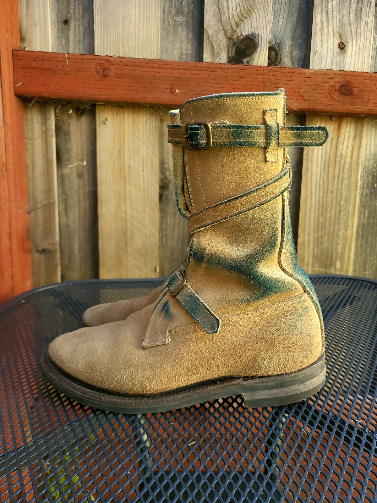 Photo by TheSlickBastard on April 1, 2024 of the Dehner Tank Boot (Strap) in Tan Calfskin.