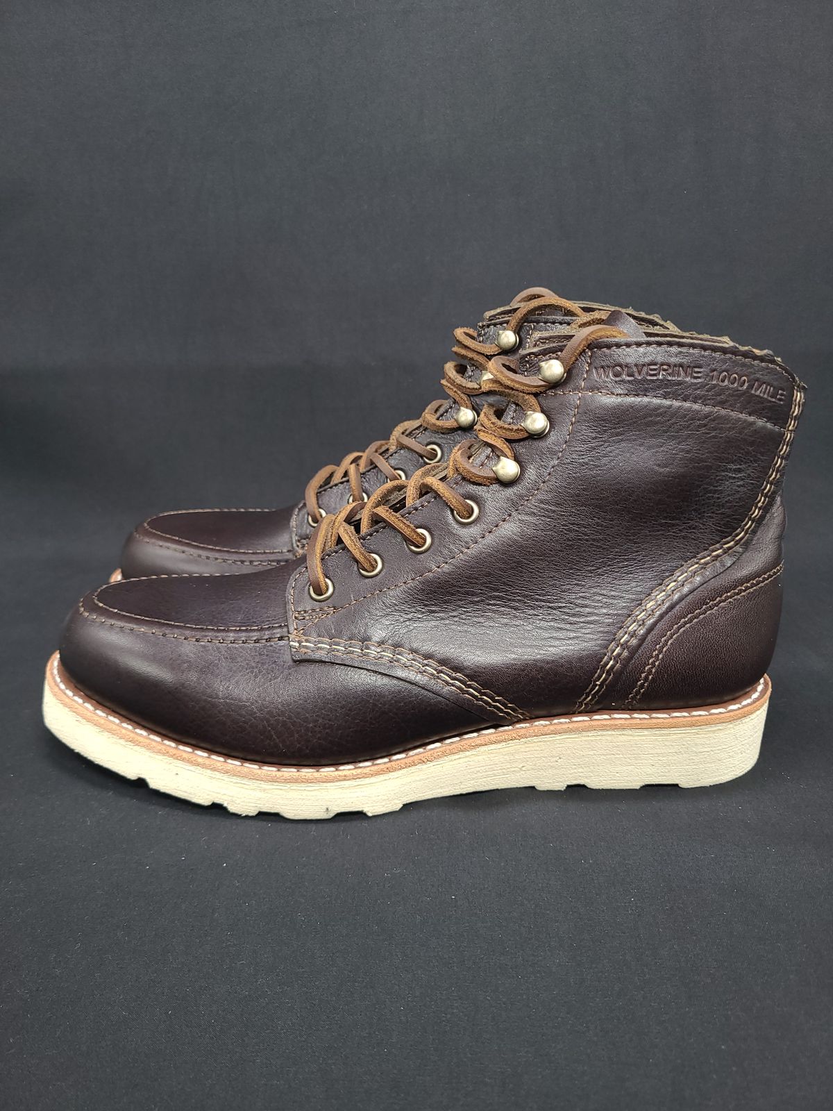 Photo by TheSlickBastard on October 2, 2022 of the Wolverine 1000 Mile Moc-Toe Boot in Horween Arabica Lux Calfskin.