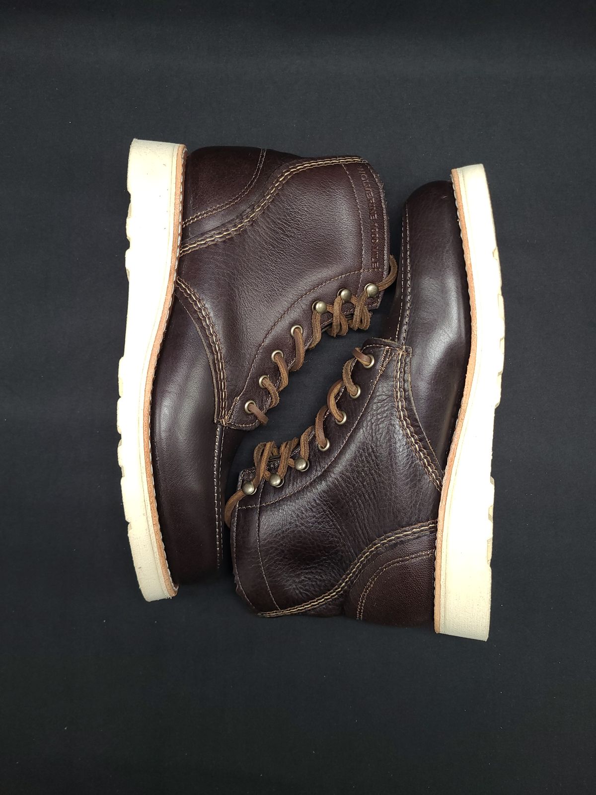Photo by TheSlickBastard on October 2, 2022 of the Wolverine 1000 Mile Moc-Toe Boot in Horween Arabica Lux Calfskin.