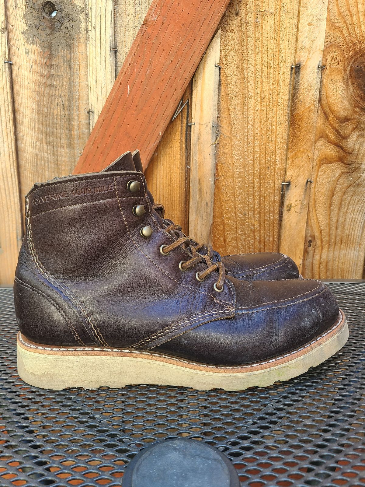 Photo by TheSlickBastard on November 3, 2022 of the Wolverine 1000 Mile Moc-Toe Boot in Horween Arabica Lux Calfskin.