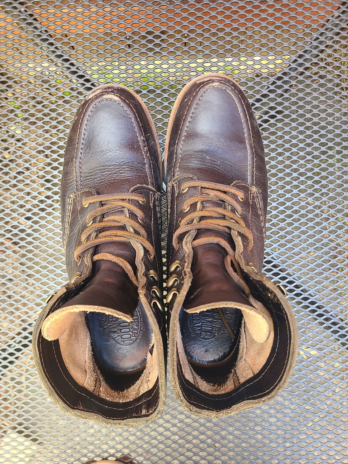 Photo by TheSlickBastard on November 3, 2022 of the Wolverine 1000 Mile Moc-Toe Boot in Horween Arabica Lux Calfskin.
