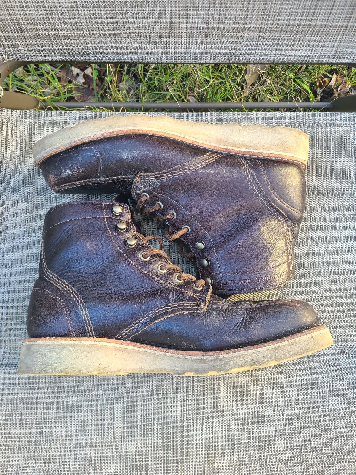Photo by TheSlickBastard on January 1, 2023 of the Wolverine 1000 Mile Moc-Toe Boot in Horween Arabica Lux Calfskin.