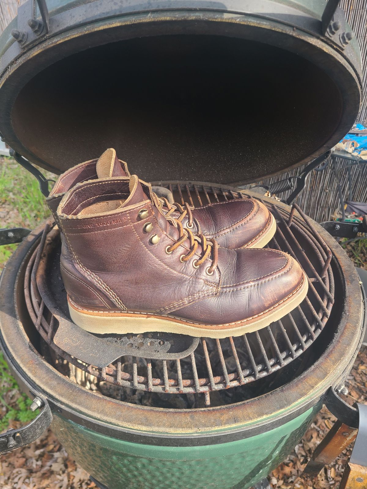 Photo by TheSlickBastard on February 1, 2023 of the Wolverine 1000 Mile Moc-Toe Boot in Horween Arabica Lux Calfskin.