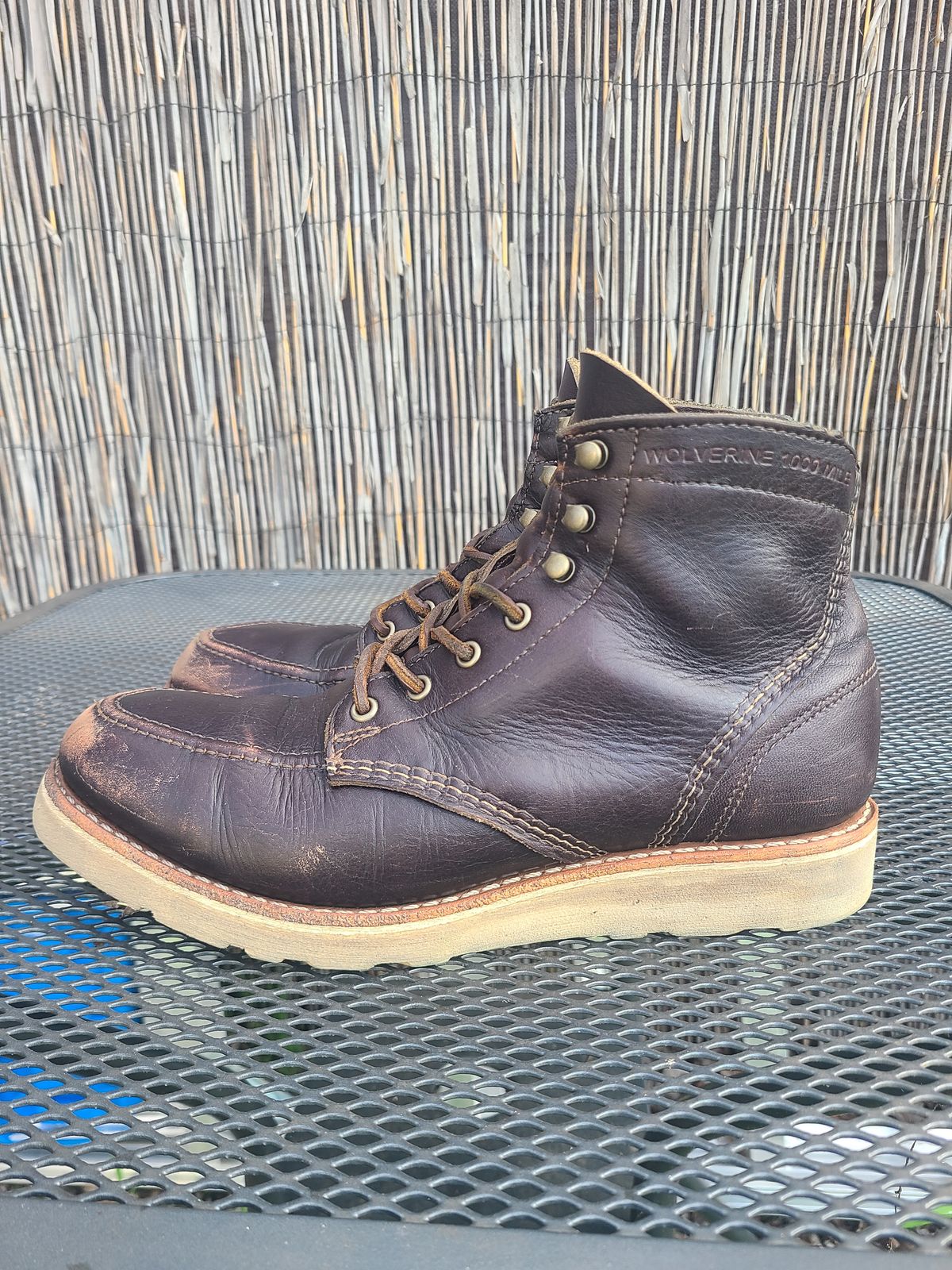 Photo by TheSlickBastard on February 1, 2023 of the Wolverine 1000 Mile Moc-Toe Boot in Horween Arabica Lux Calfskin.