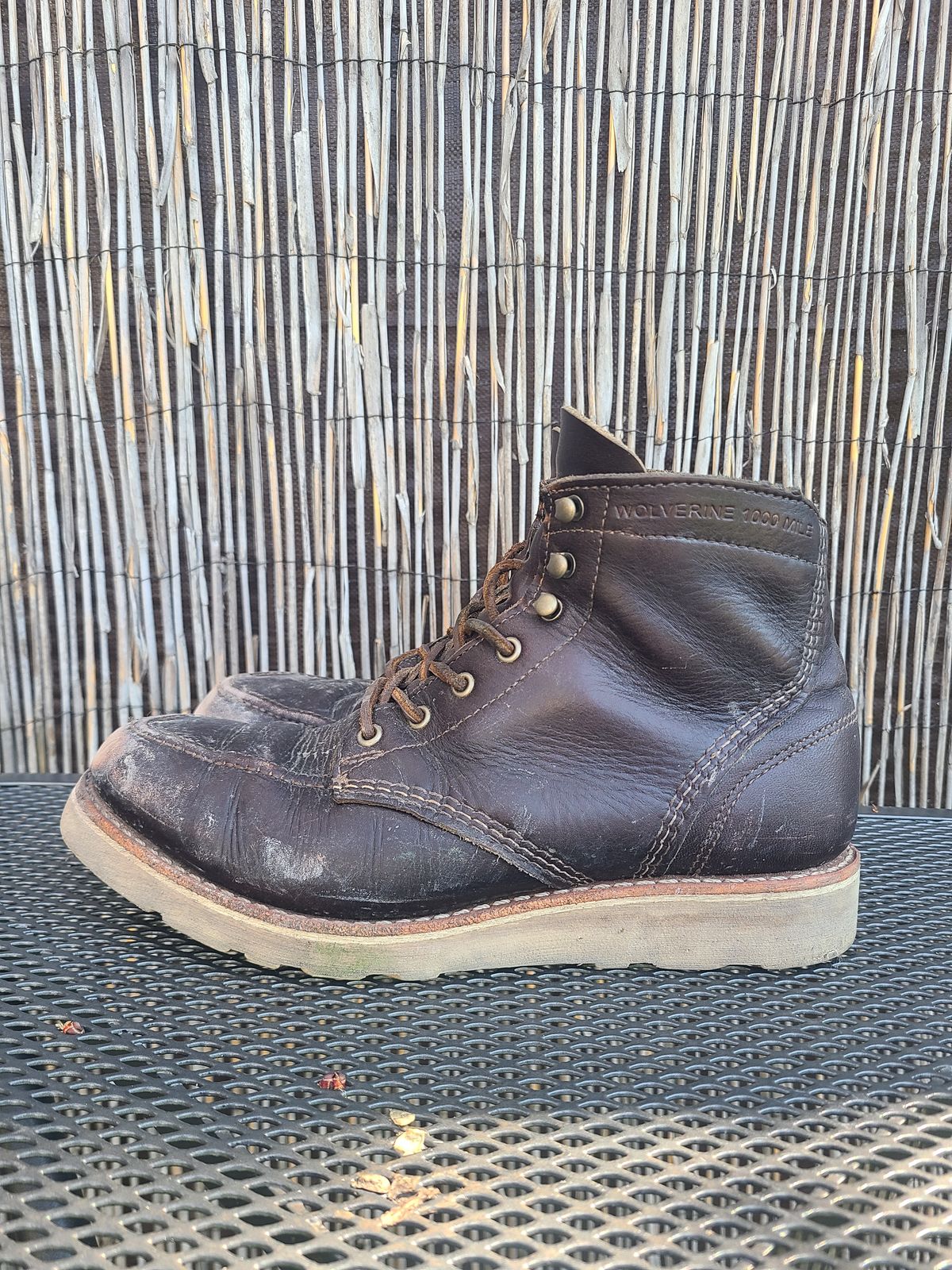 Photo by TheSlickBastard on March 1, 2023 of the Wolverine 1000 Mile Moc-Toe Boot in Horween Arabica Lux Calfskin.