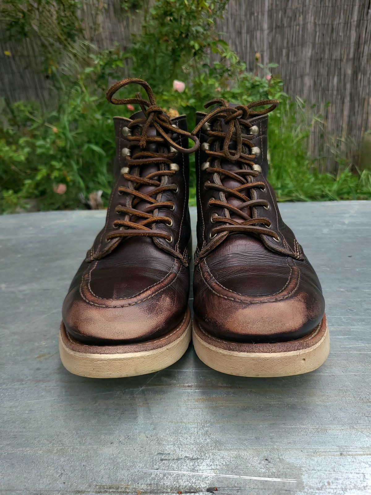 Photo by TheSlickBastard on April 3, 2023 of the Wolverine 1000 Mile Moc-Toe Boot in Horween Arabica Lux Calfskin.