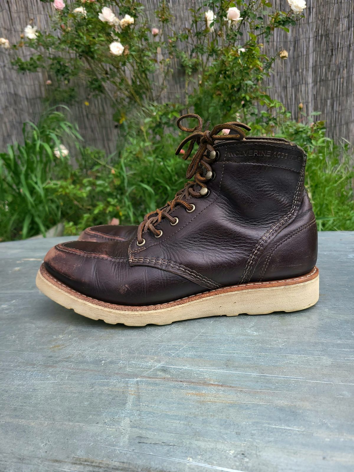 Photo by TheSlickBastard on April 3, 2023 of the Wolverine 1000 Mile Moc-Toe Boot in Horween Arabica Lux Calfskin.