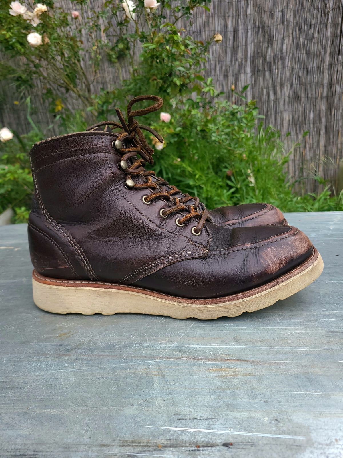 Photo by TheSlickBastard on April 3, 2023 of the Wolverine 1000 Mile Moc-Toe Boot in Horween Arabica Lux Calfskin.