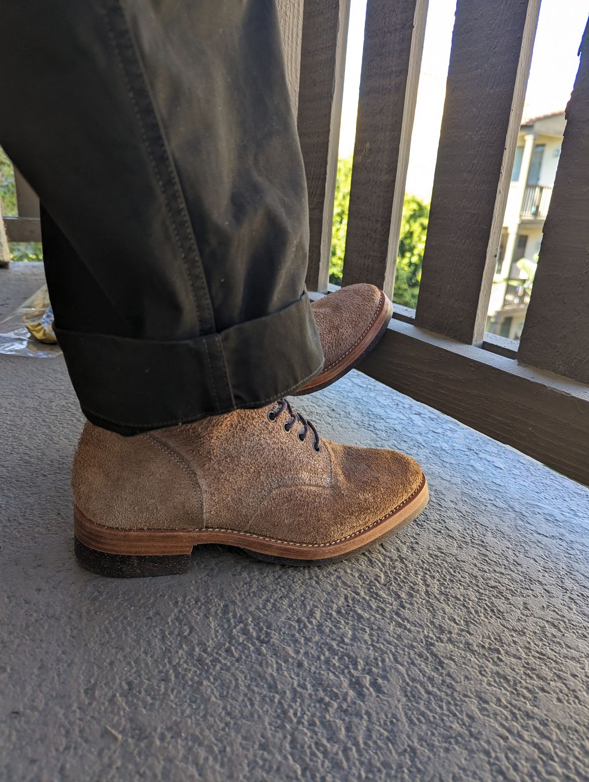 Photo by unofficiallegends on March 1, 2024 of the Jakkrabbits Officer Boots in Heritage Natural Vegetable Tanned Roughout.