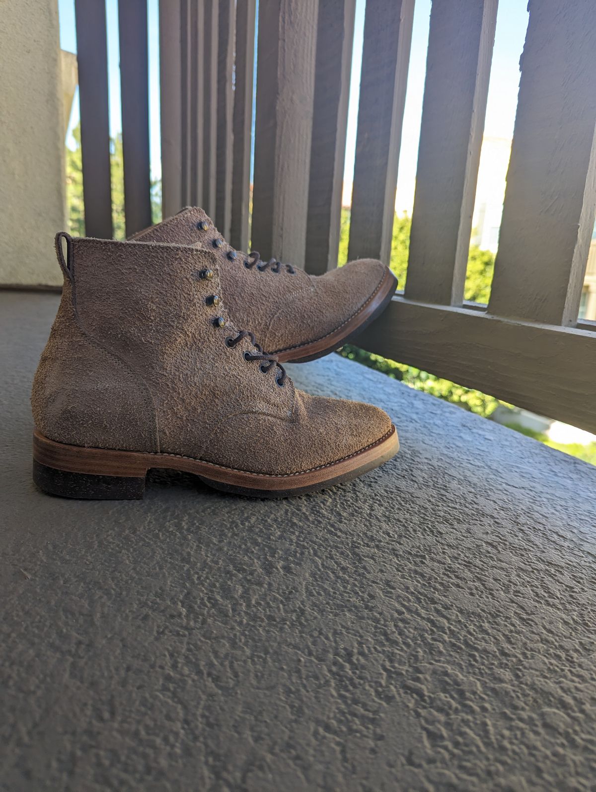 Photo by unofficiallegends on December 2, 2023 of the Jakkrabbits Officer Boots in Heritage Natural Vegetable Tanned Roughout.