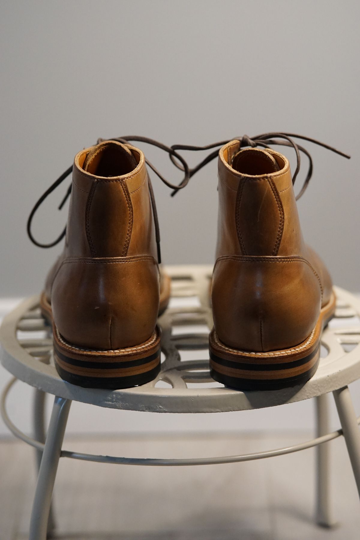 Photo by litespeedd on October 2, 2024 of the Grant Stone Nora Boot in Horween Dune Chromexcel.