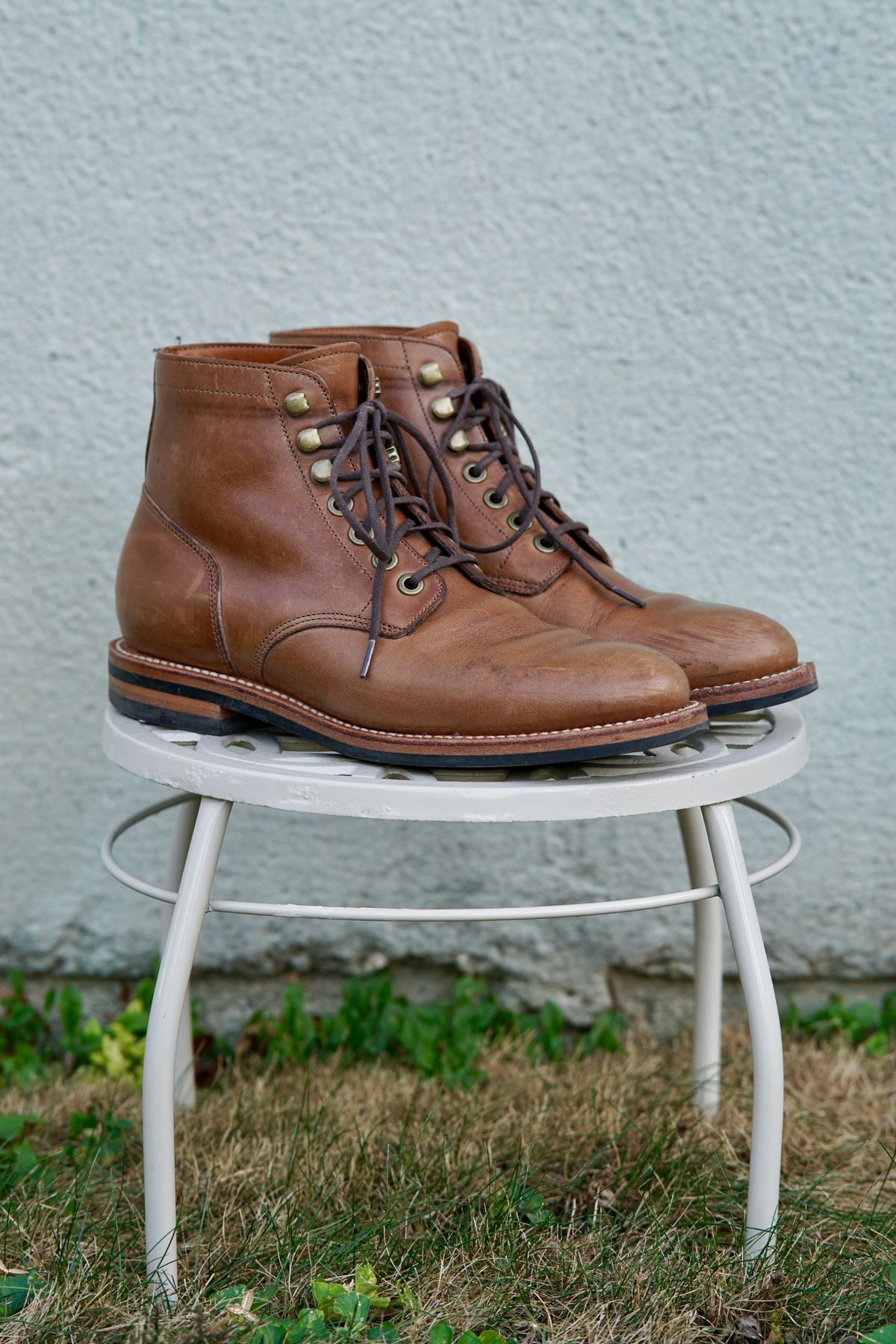 Photo by litespeedd on November 1, 2024 of the Grant Stone Nora Boot in Horween Dune Chromexcel.