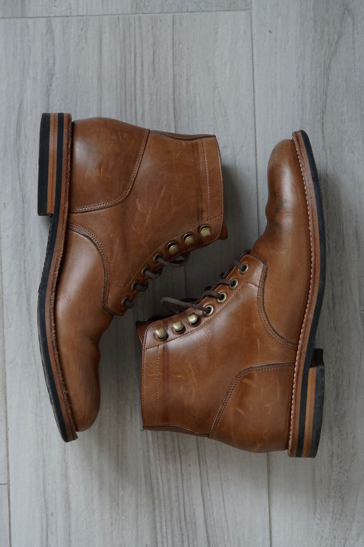 Photo by litespeedd on December 1, 2024 of the Grant Stone Nora Boot in Horween Dune Chromexcel.