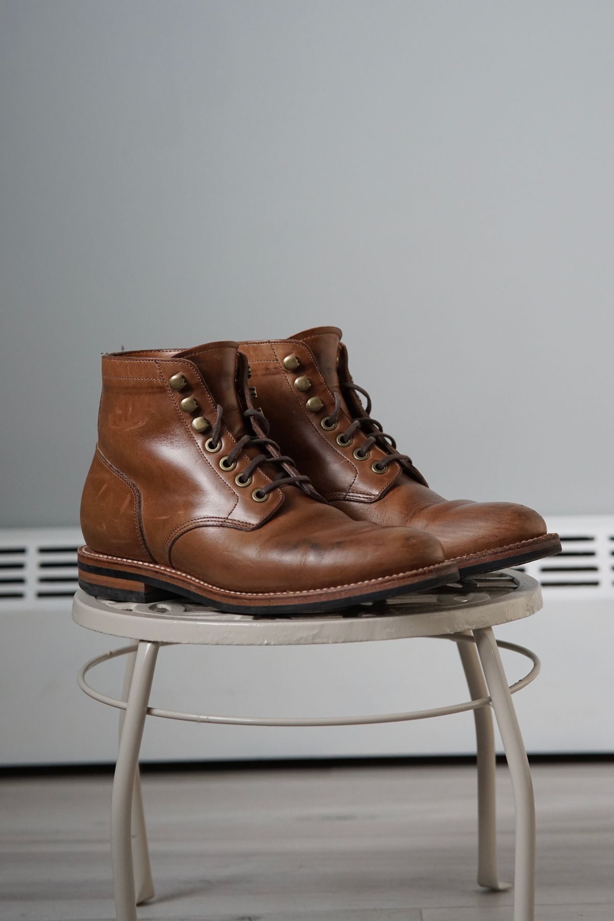 Photo by litespeedd on December 1, 2024 of the Grant Stone Nora Boot in Horween Dune Chromexcel.