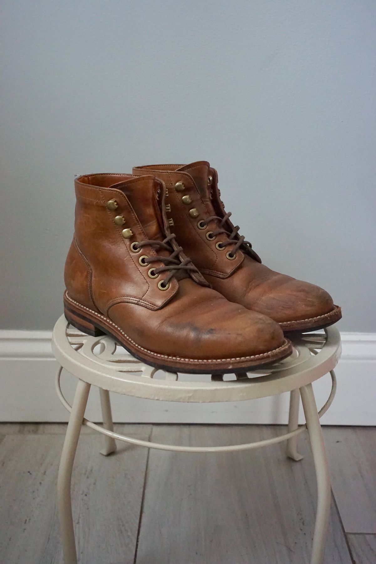 Photo by litespeedd on March 4, 2025 of the Grant Stone Nora Boot in Horween Dune Chromexcel.