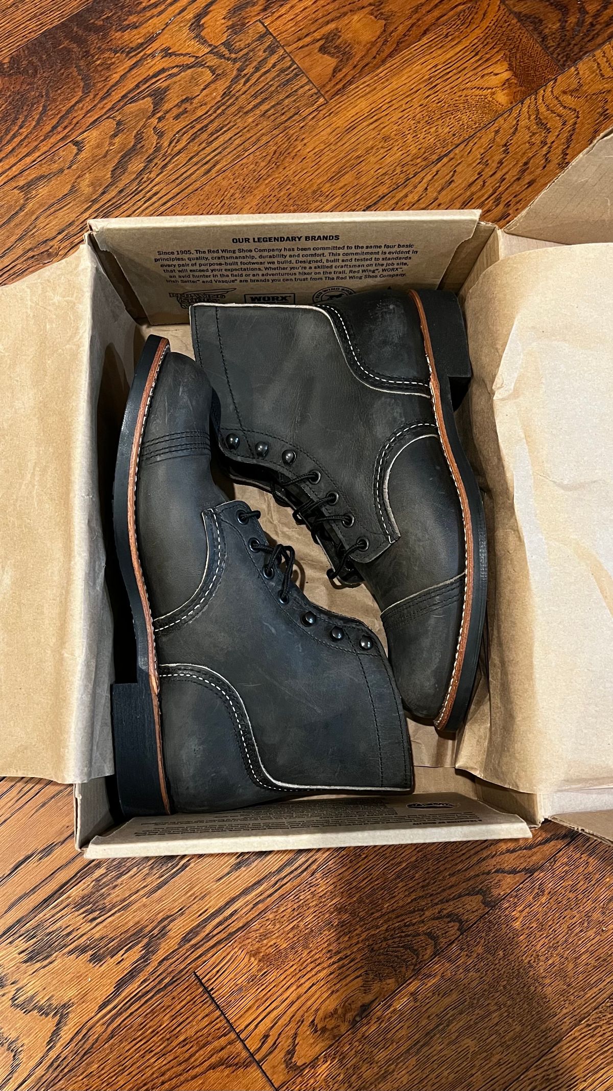 Photo by (deleted user) on November 2, 2023 of the Red Wing Iron Ranger in S.B. Foot Charcoal Rough and Tough.