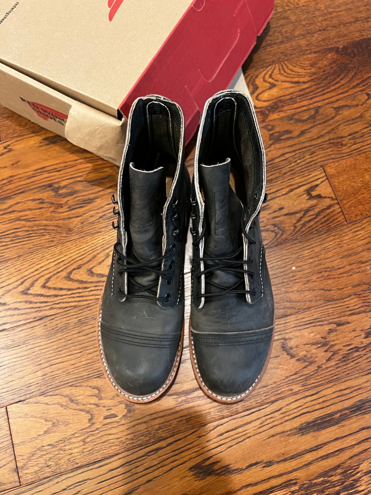 Photo by (deleted user) on November 2, 2023 of the Red Wing Iron Ranger in S.B. Foot Charcoal Rough and Tough.