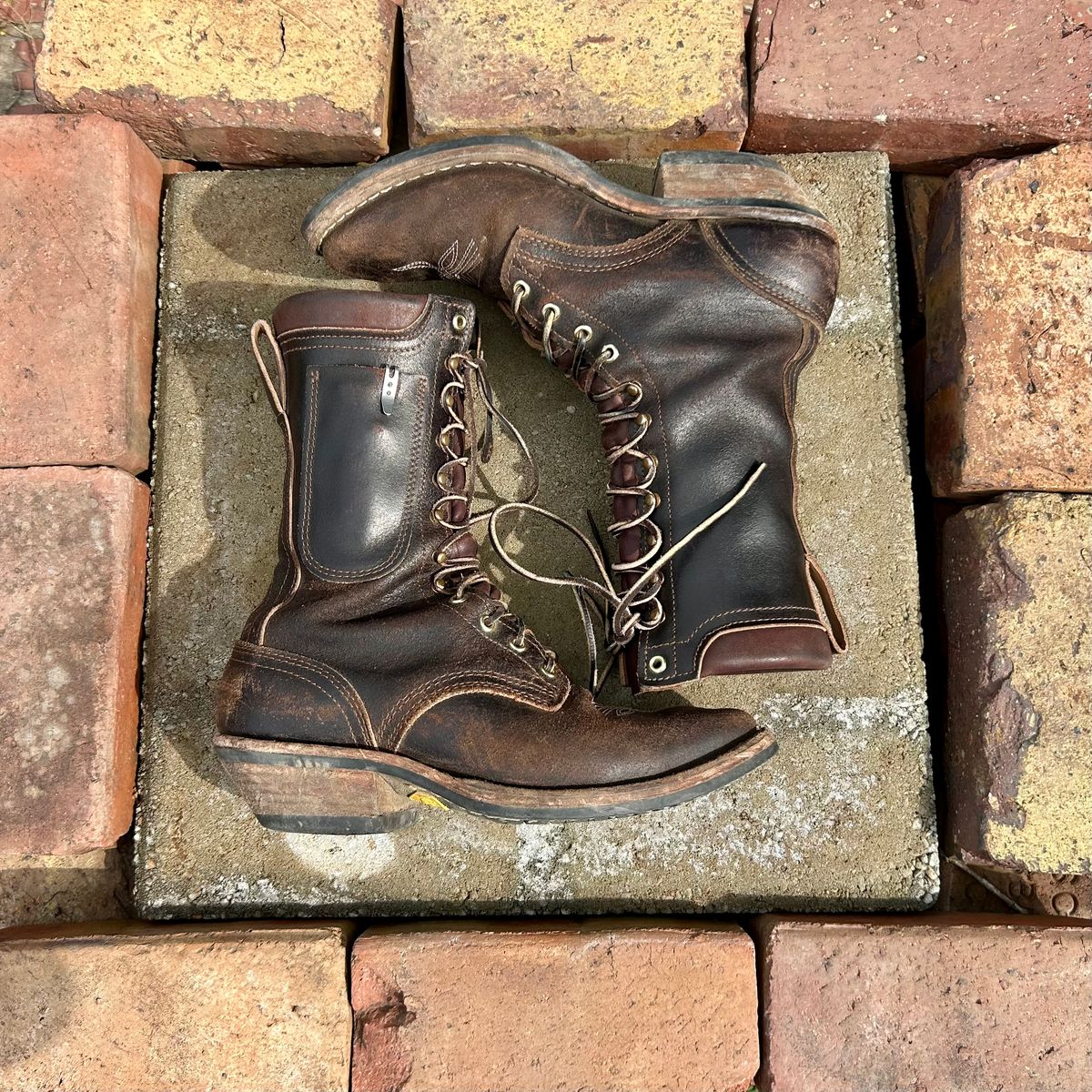 Photo by MasonAlbertini on March 3, 2026 of the Nicks Packer in Horween Brown Waxed Flesh.