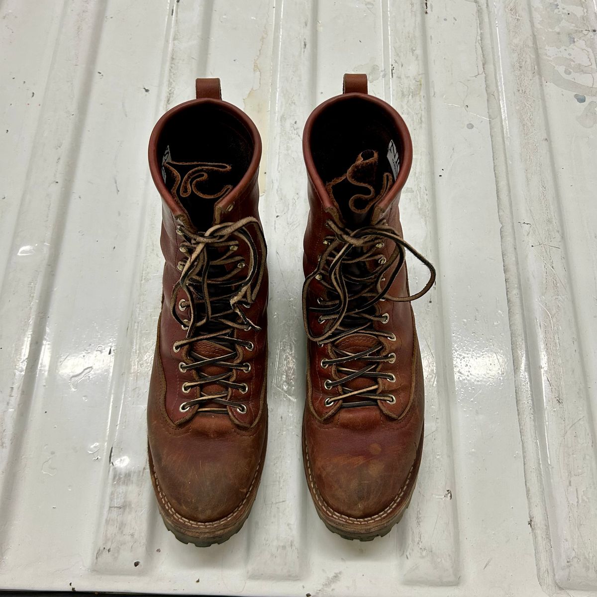 Photo by MasonAlbertini on April 6, 2025 of the Nicks Lace to Toe Heritage in Seidel 1964 Brown Doublehsot.