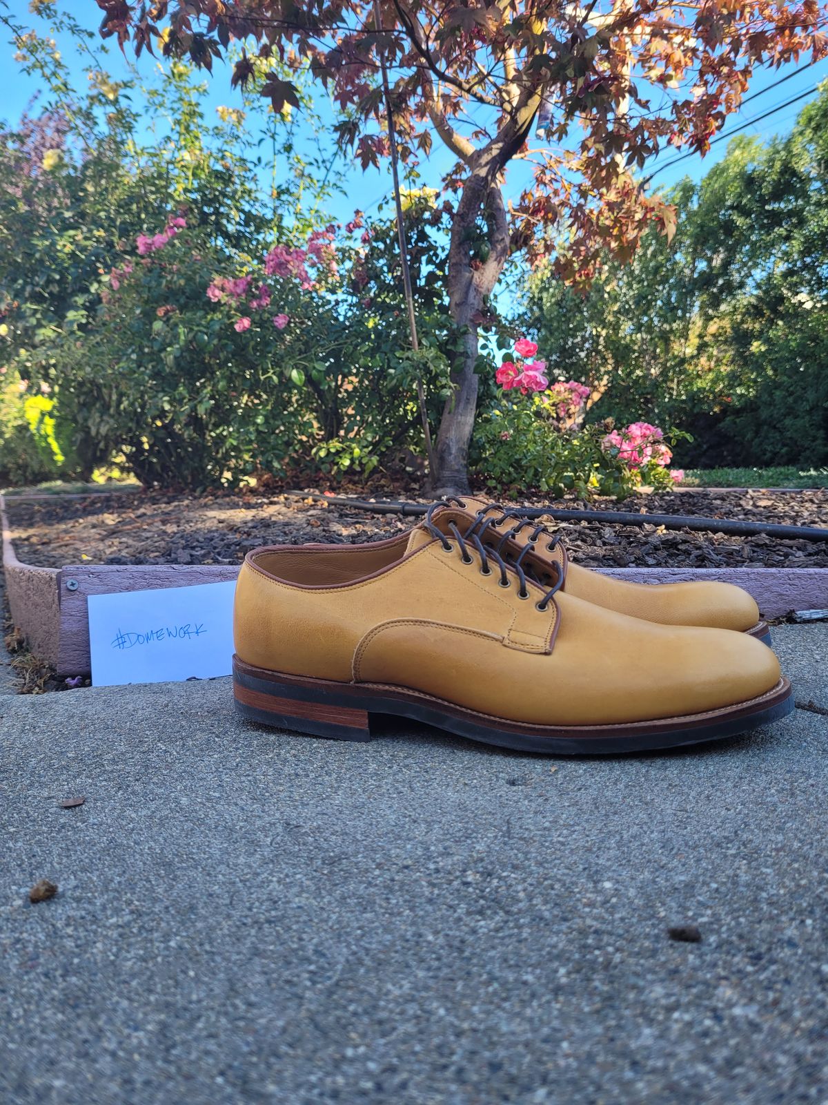 Photo by Slippy_Squeeze on October 5, 2022 of the Viberg Derby Shoe in Shinki Camel Latigo Horsehide.