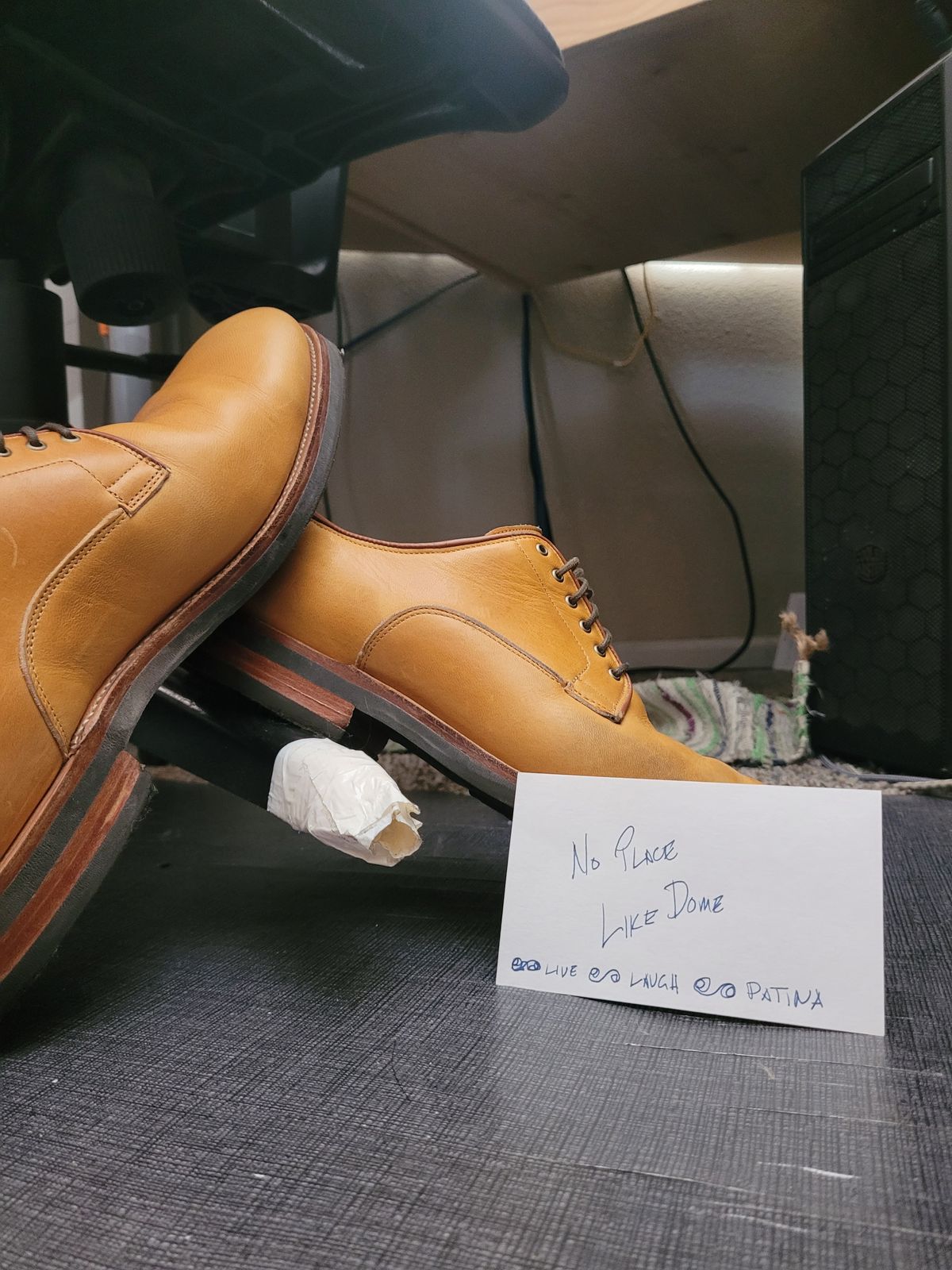 Photo by Slippy_Squeeze on November 4, 2022 of the Viberg Derby Shoe in Shinki Camel Latigo Horsehide.