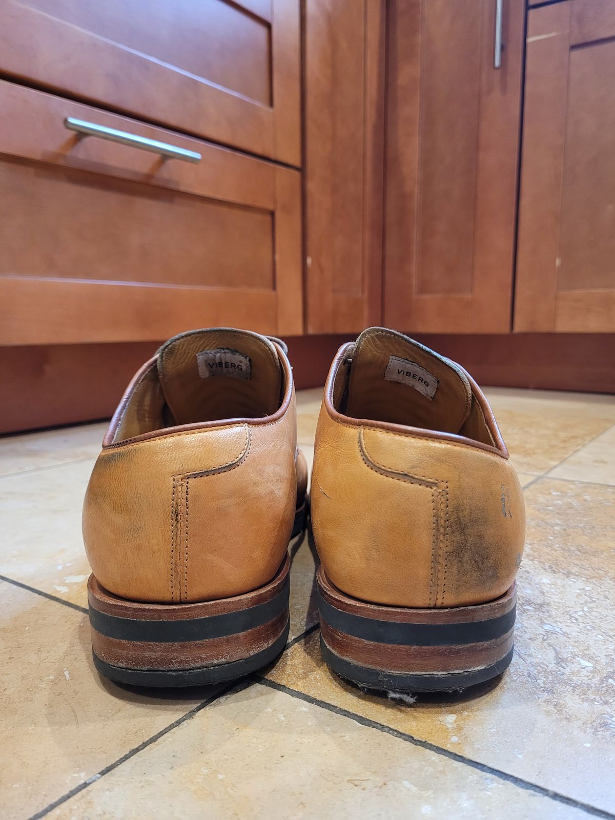 Photo by Slippy_Squeeze on February 4, 2023 of the Viberg Derby Shoe in Shinki Camel Latigo Horsehide.