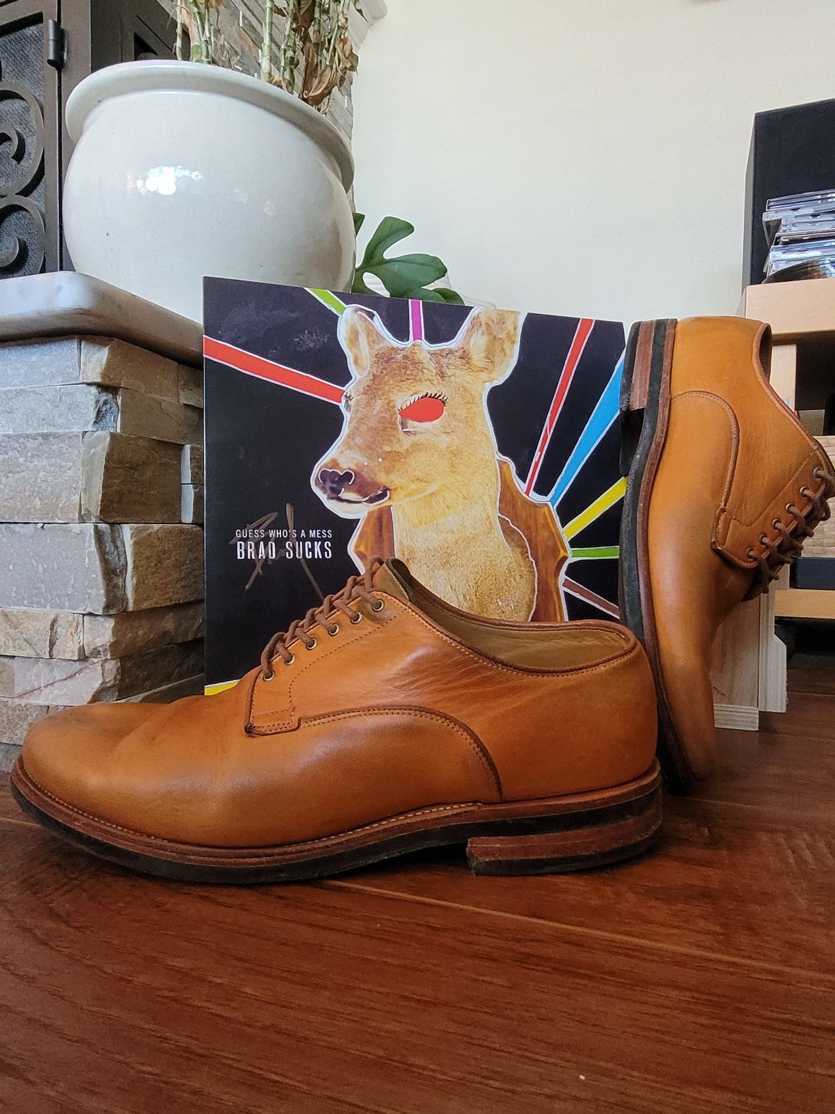 Photo by Slippy_Squeeze on March 5, 2023 of the Viberg Derby Shoe in Shinki Camel Latigo Horsehide.