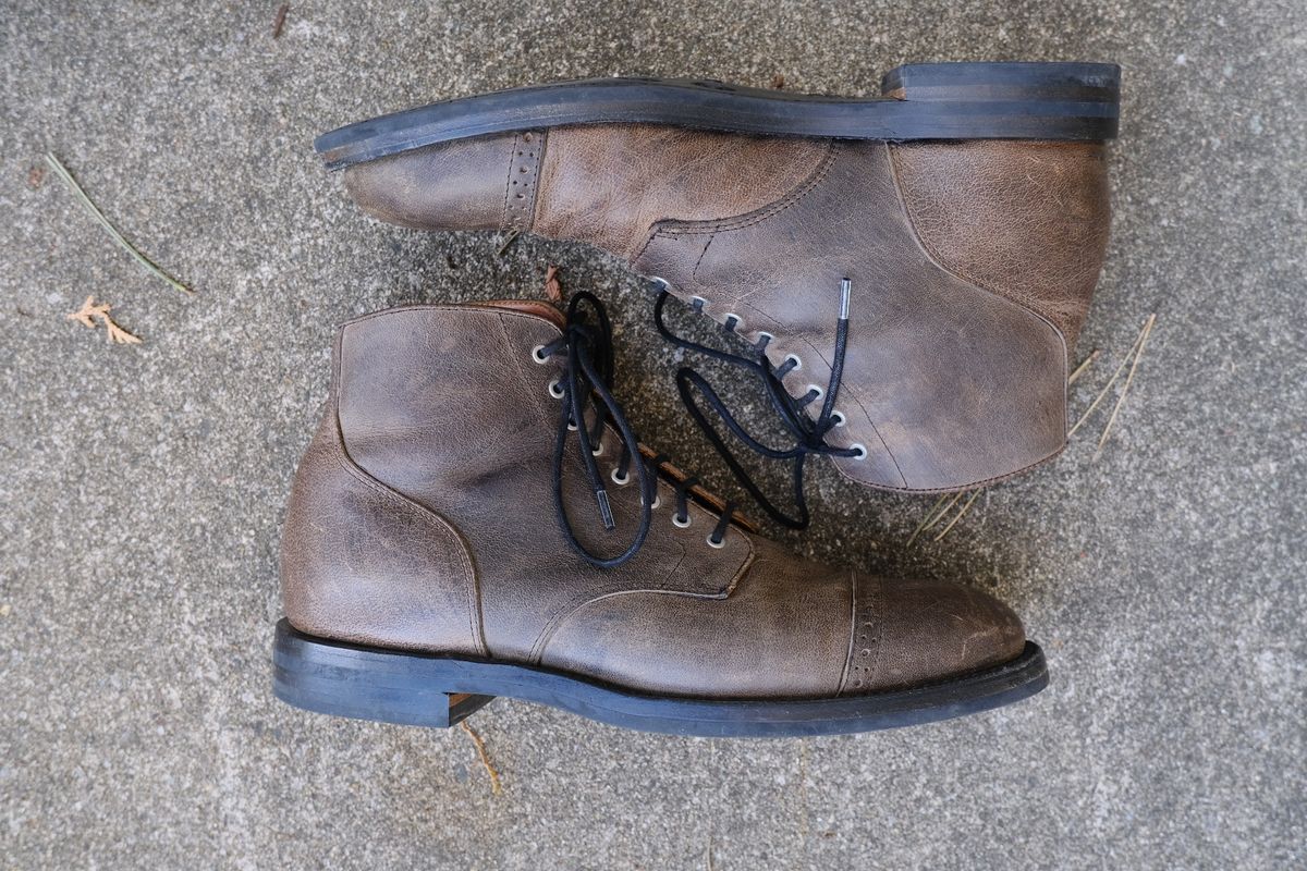 Photo by cuffcheckdenim on November 2, 2024 of the Grant Stone Garrison Boot in Gallun Teton Waxy Stag.