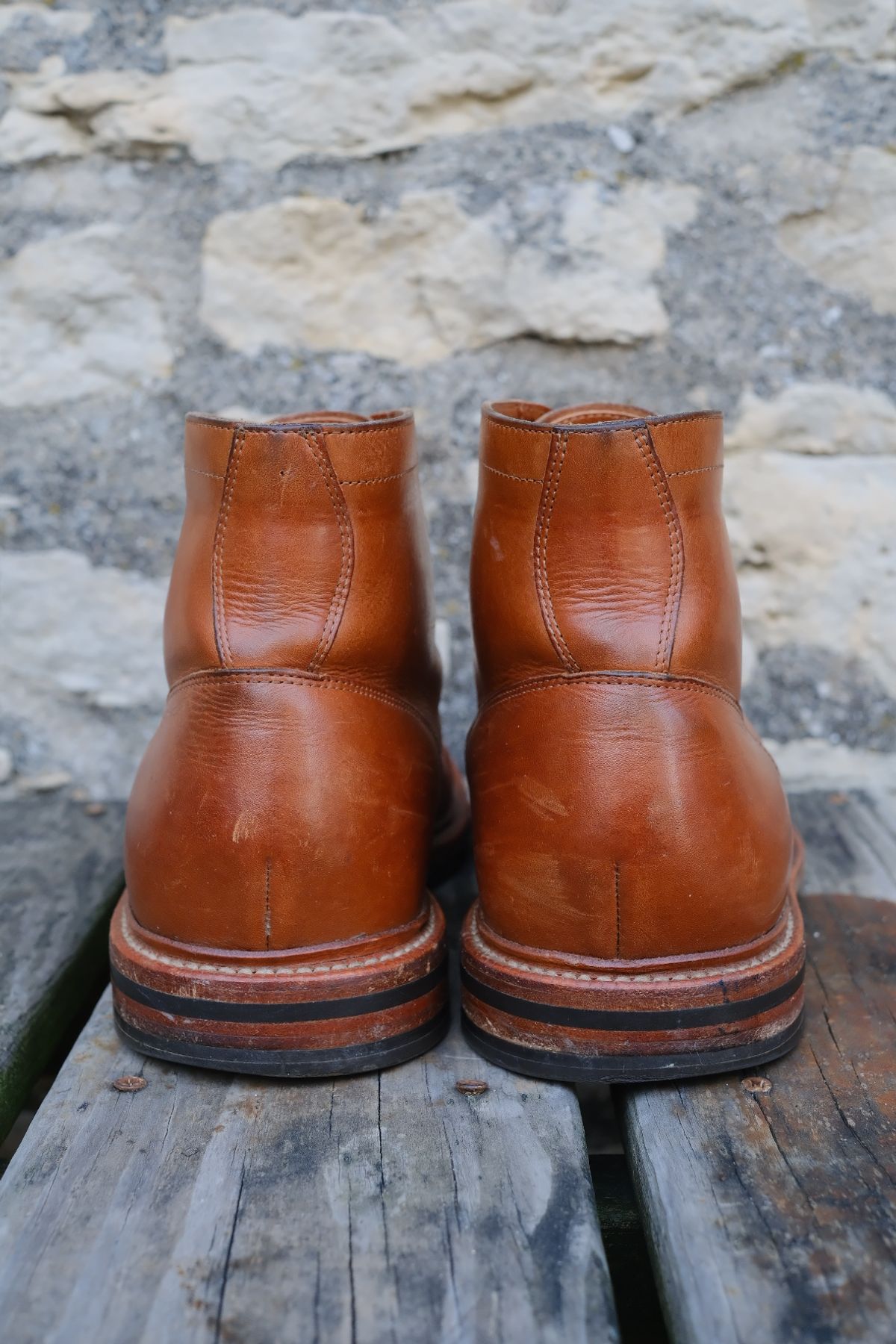 Photo by cuffcheckdenim on October 1, 2025 of the Grant Stone Diesel Boot in Badalassi Carlo Saddle Tan Minerva.