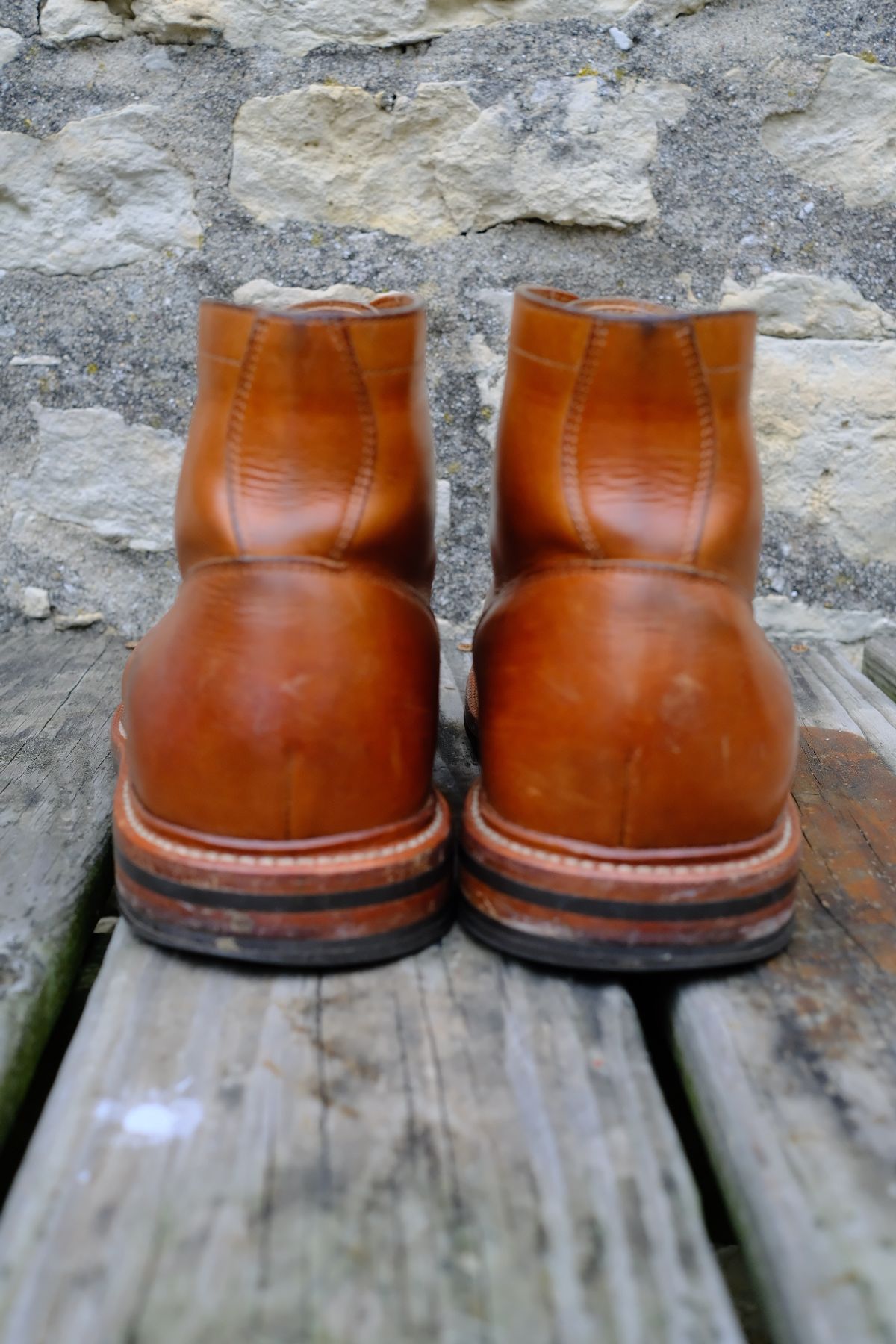 Photo by cuffcheckdenim on November 1, 2025 of the Grant Stone Diesel Boot in Badalassi Carlo Saddle Tan Minerva.