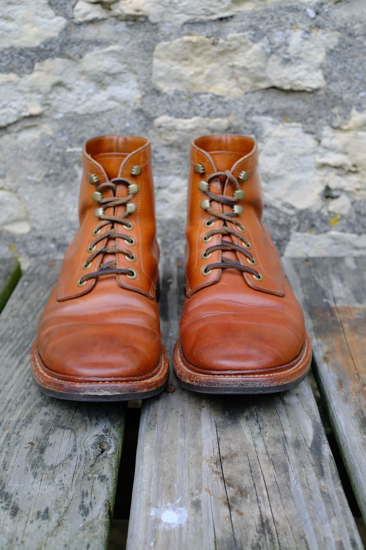 Photo by cuffcheckdenim on November 1, 2025 of the Grant Stone Diesel Boot in Badalassi Carlo Saddle Tan Minerva.