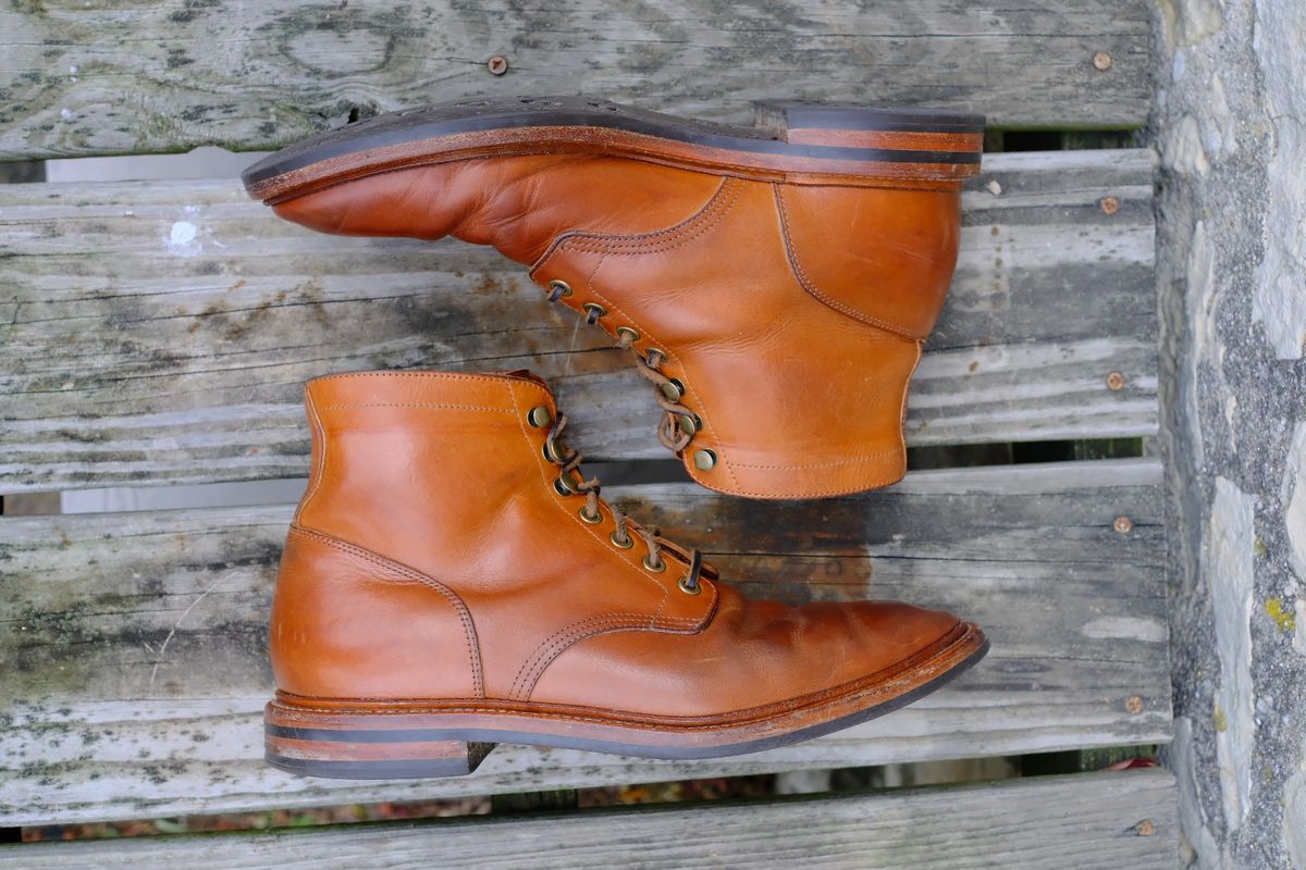 Photo by cuffcheckdenim on November 1, 2025 of the Grant Stone Diesel Boot in Badalassi Carlo Saddle Tan Minerva.