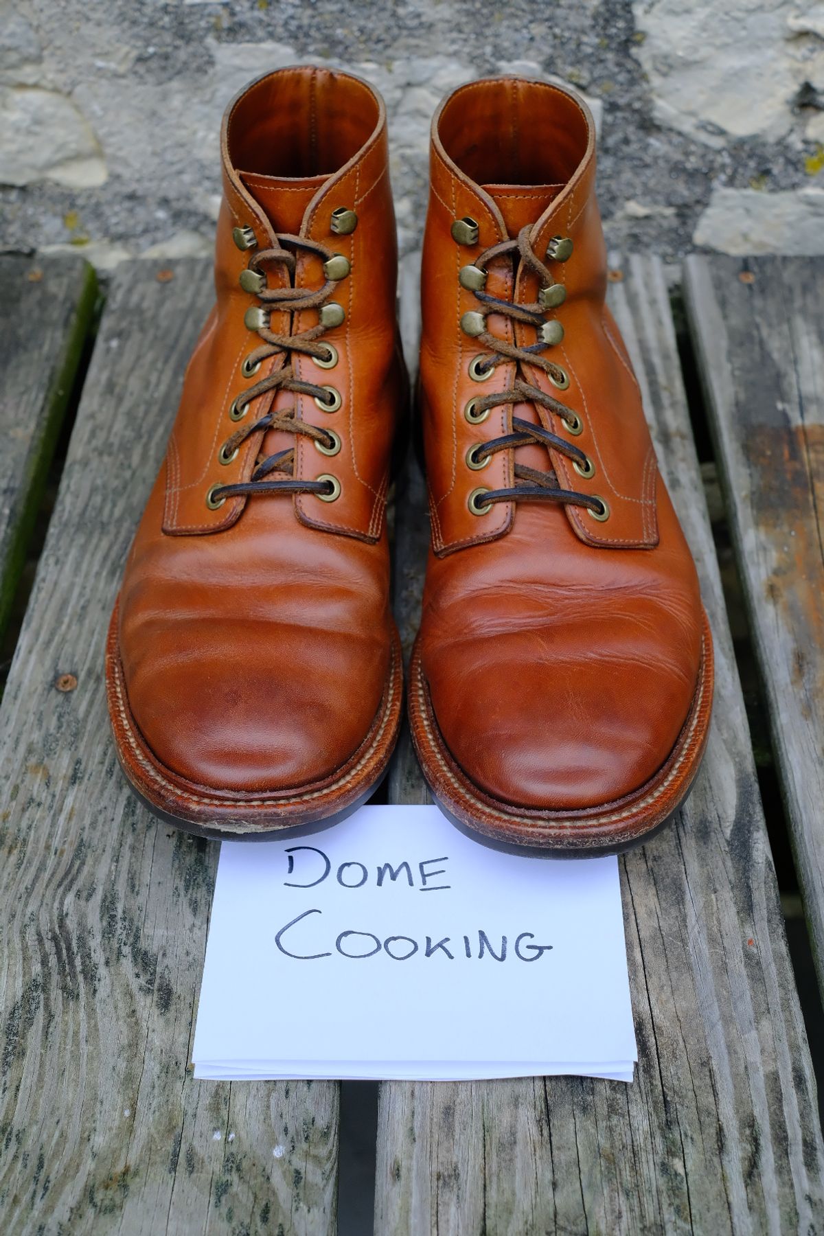 Photo by cuffcheckdenim on November 1, 2025 of the Grant Stone Diesel Boot in Badalassi Carlo Saddle Tan Minerva.