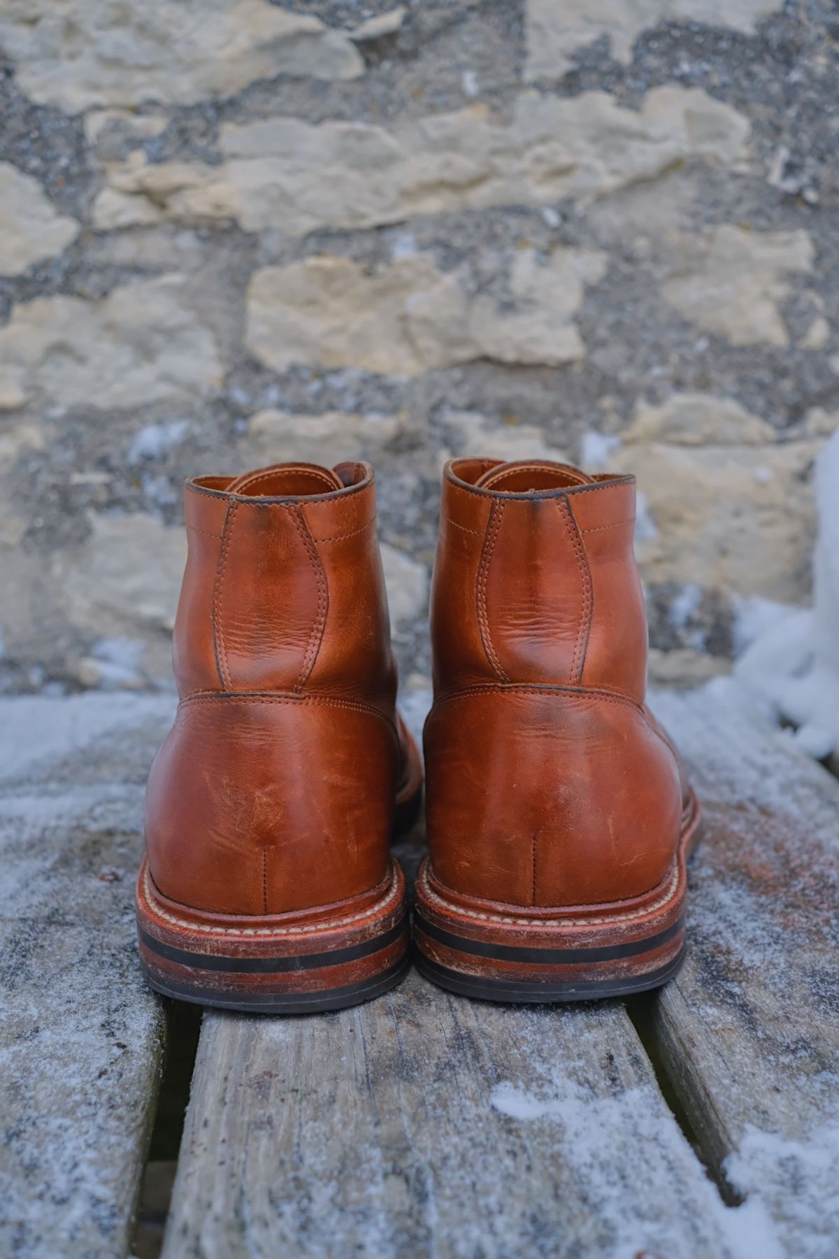 Photo by cuffcheckdenim on December 2, 2025 of the Grant Stone Diesel Boot in Badalassi Carlo Saddle Tan Minerva.