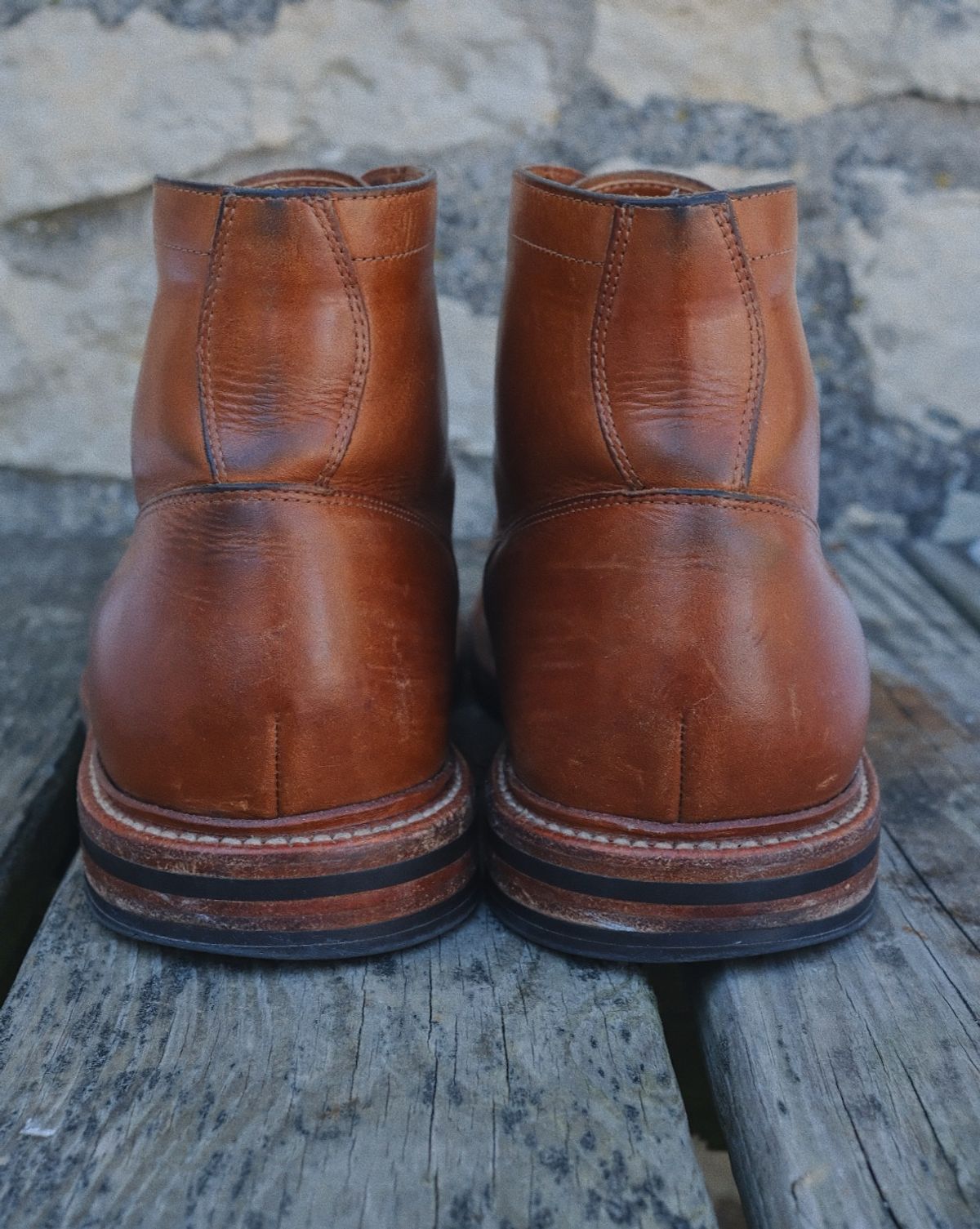 Photo by cuffcheckdenim on February 1, 2026 of the Grant Stone Diesel Boot in Badalassi Carlo Saddle Tan Minerva.