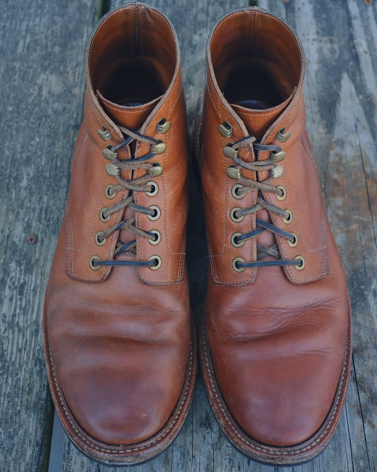Photo by cuffcheckdenim on February 1, 2026 of the Grant Stone Diesel Boot in Badalassi Carlo Saddle Tan Minerva.