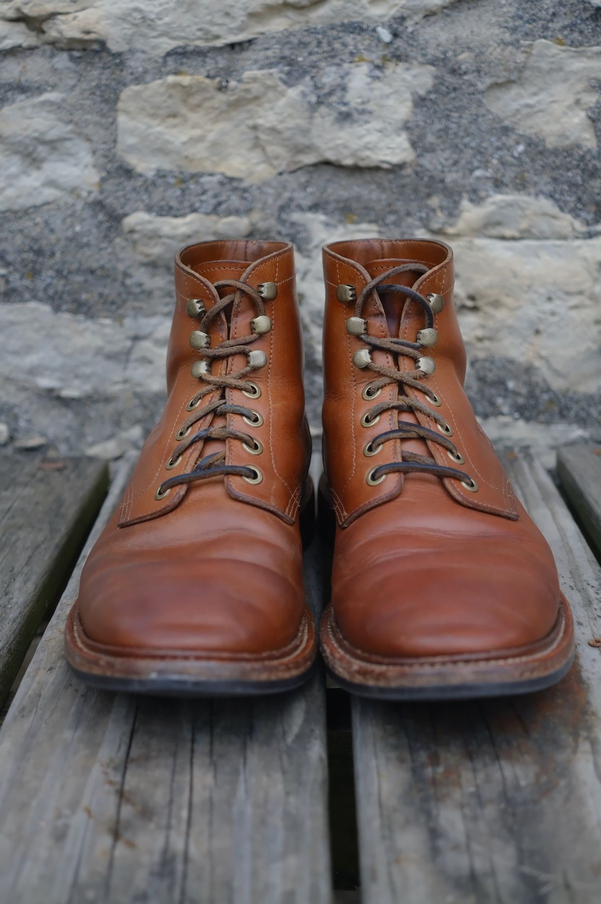 Photo by cuffcheckdenim on March 1, 2026 of the Grant Stone Diesel Boot in Badalassi Carlo Saddle Tan Minerva.