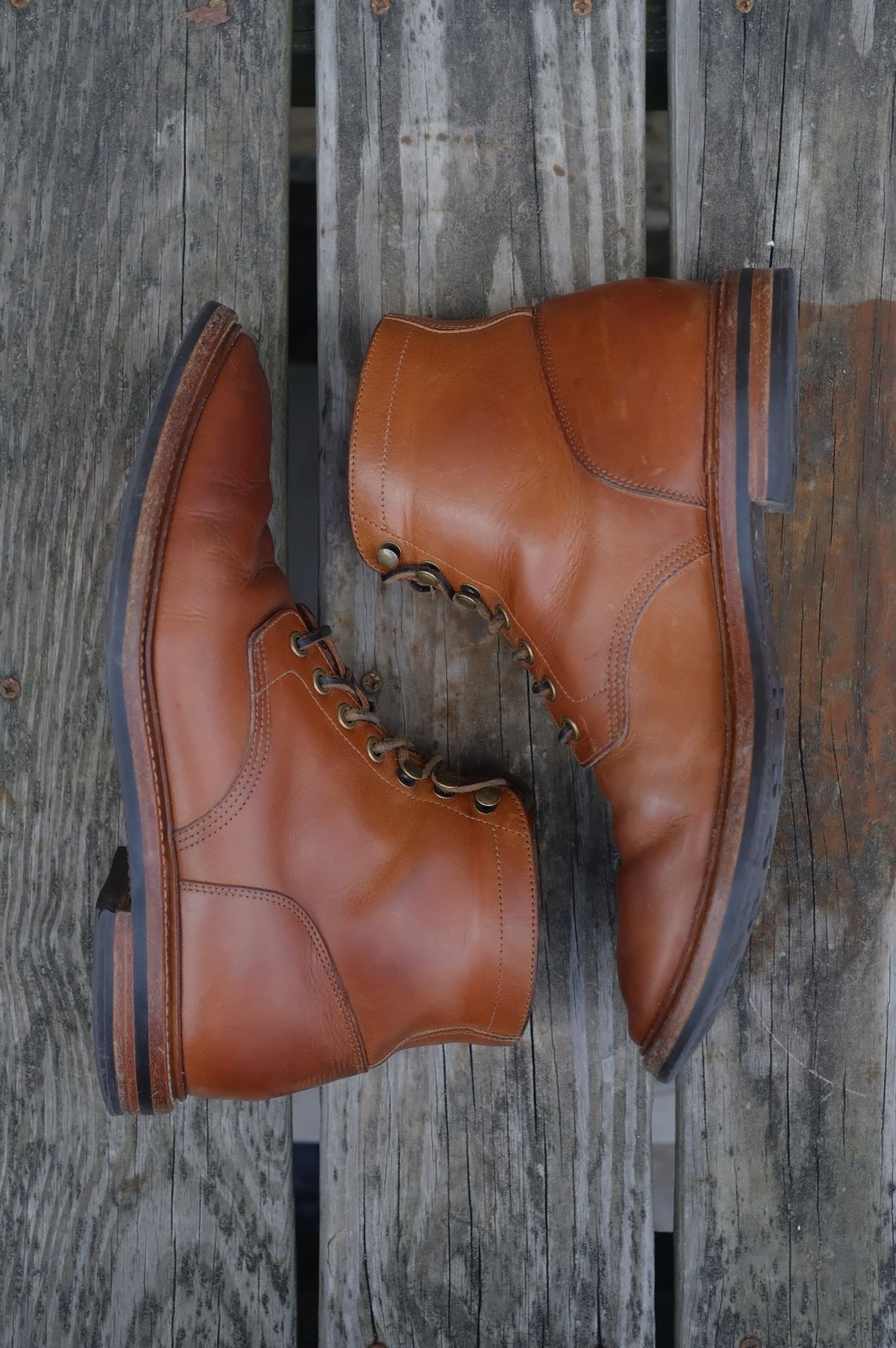 Photo by cuffcheckdenim on March 1, 2026 of the Grant Stone Diesel Boot in Badalassi Carlo Saddle Tan Minerva.