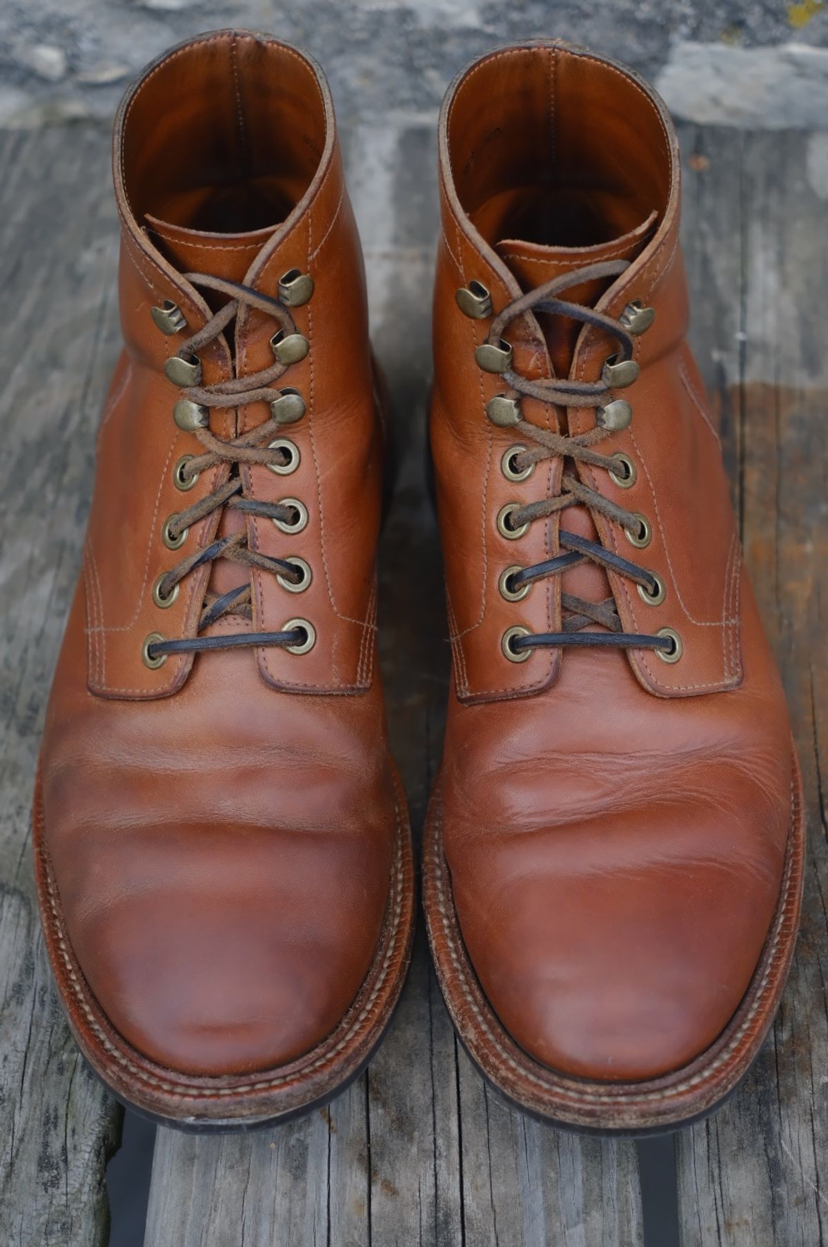 Photo by cuffcheckdenim on March 1, 2026 of the Grant Stone Diesel Boot in Badalassi Carlo Saddle Tan Minerva.