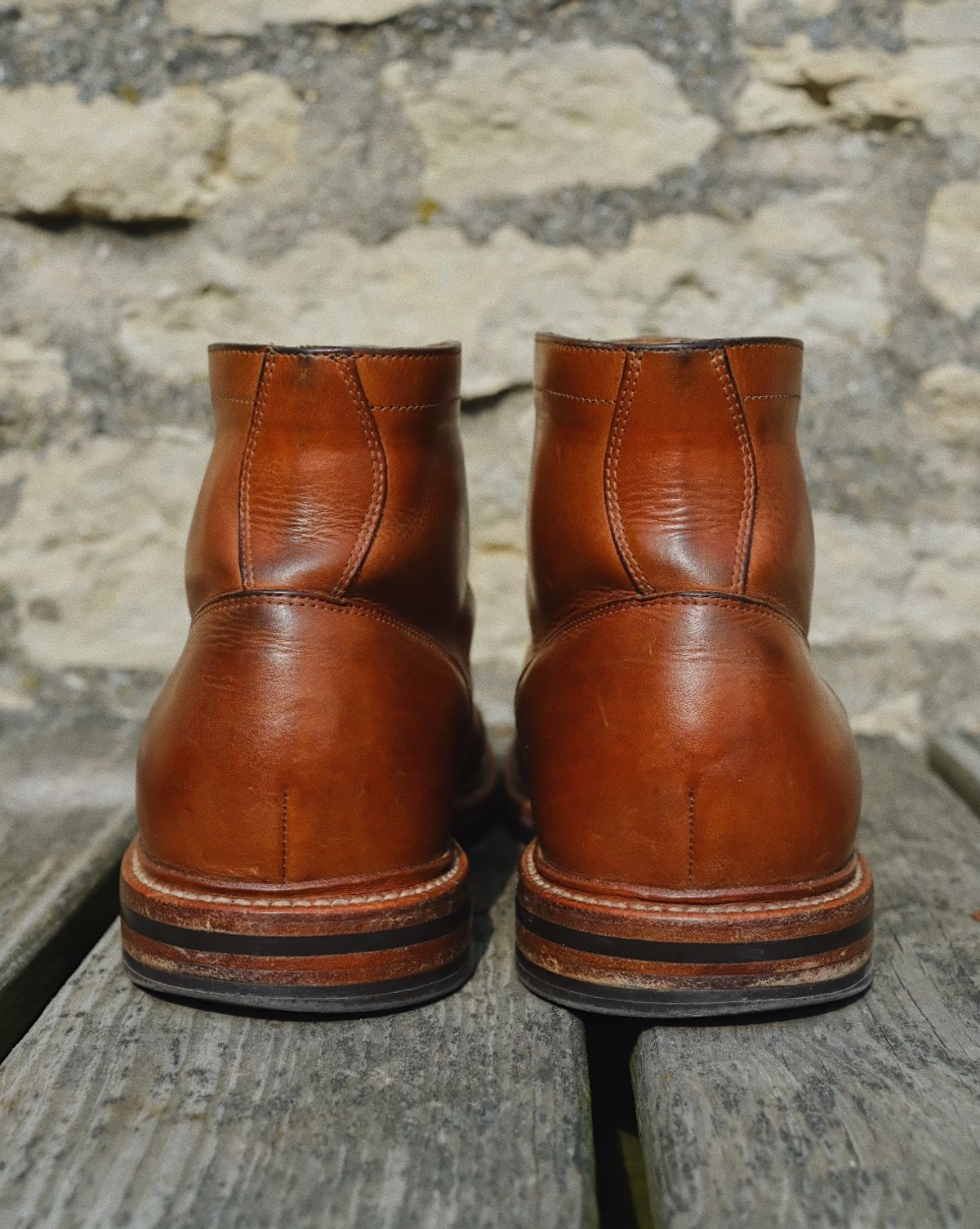 Photo by cuffcheckdenim on March 31, 2026 of the Grant Stone Diesel Boot in Badalassi Carlo Saddle Tan Minerva.