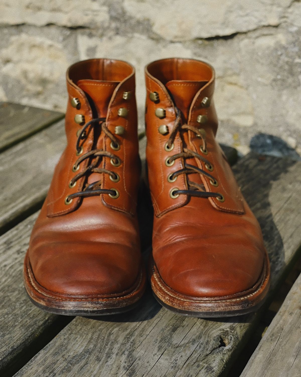 Photo by cuffcheckdenim on March 31, 2026 of the Grant Stone Diesel Boot in Badalassi Carlo Saddle Tan Minerva.