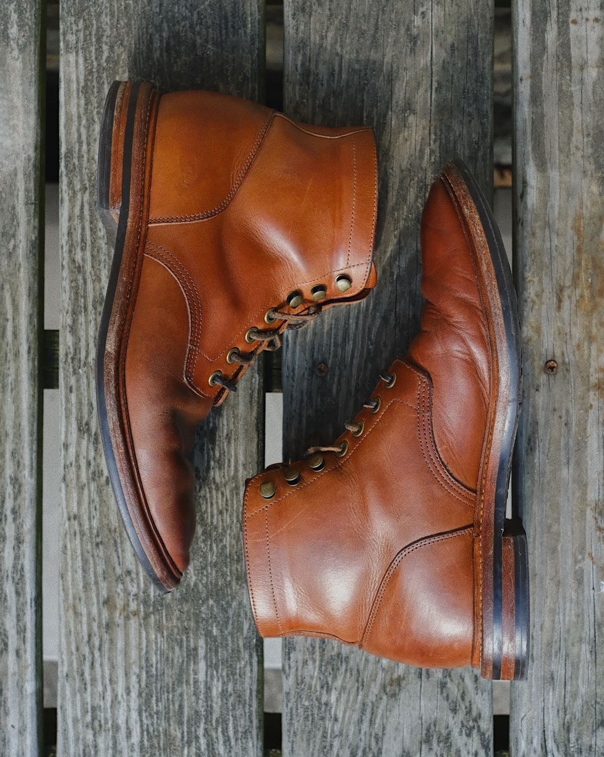 Photo by cuffcheckdenim on March 31, 2026 of the Grant Stone Diesel Boot in Badalassi Carlo Saddle Tan Minerva.