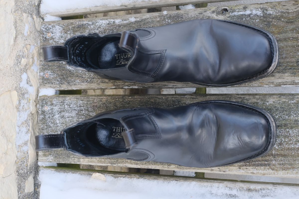 Photo by cuffcheckdenim on January 4, 2026 of the Thursday Journeyman in Shinki Black Shell Cordovan.